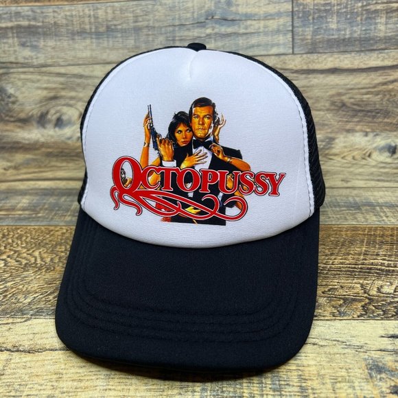 Octopussy Mens Trucker Hat Black Snapback 1983 James Bond 80s Movie Retro Cap - Picture 2 of 8